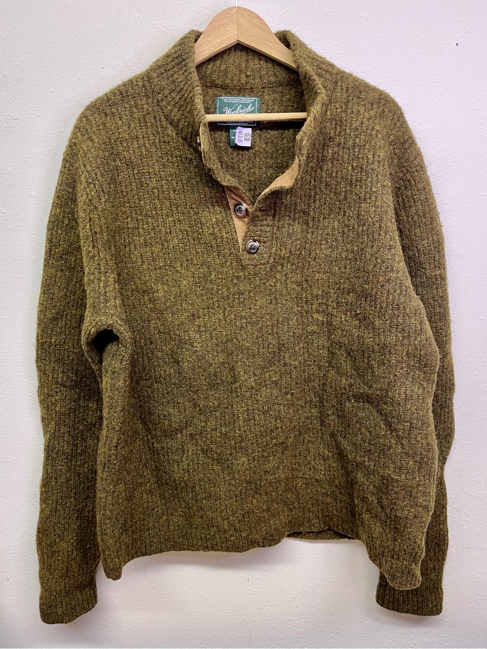 VTG Woolrich Wool Pullover Mens XL Olive Green Knit Solid Ribbed Long Sleeve